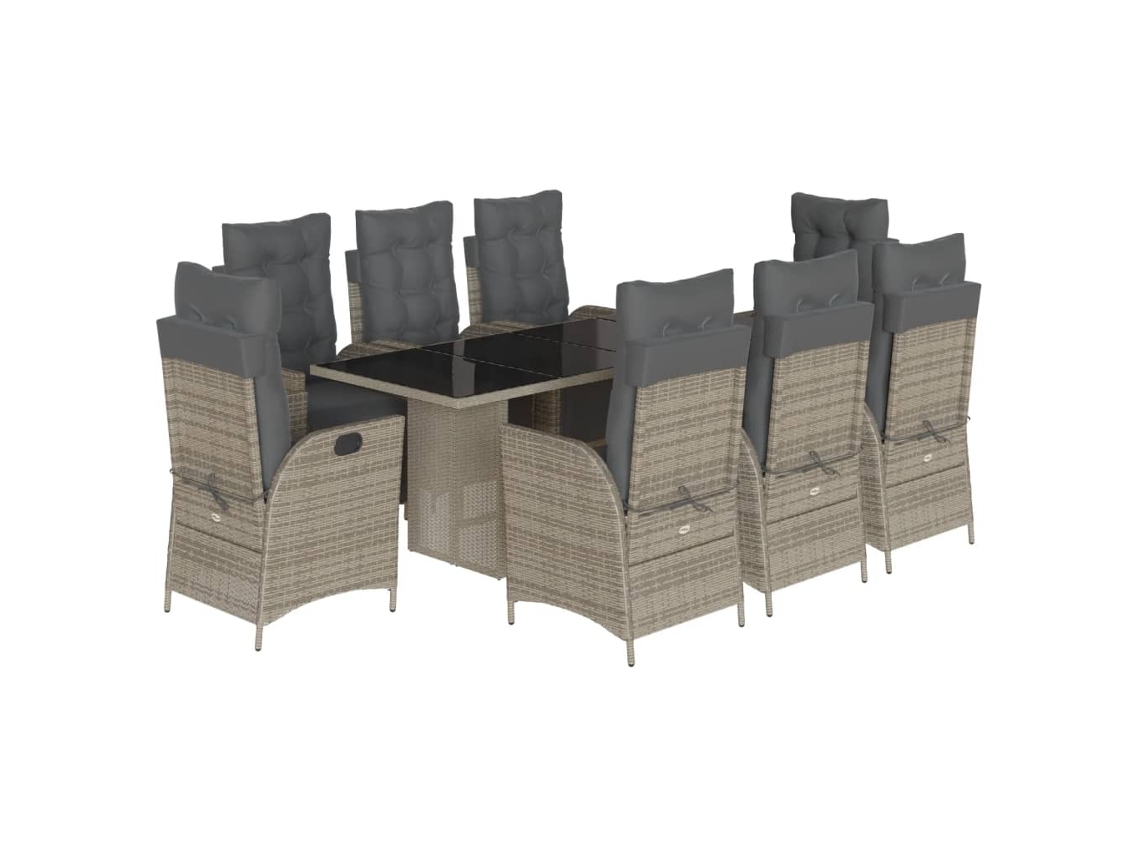 Conjunto de 9 Jantar para Jardim com Almofadões Vime Pe Cinza MAISON EXCLUSIVE