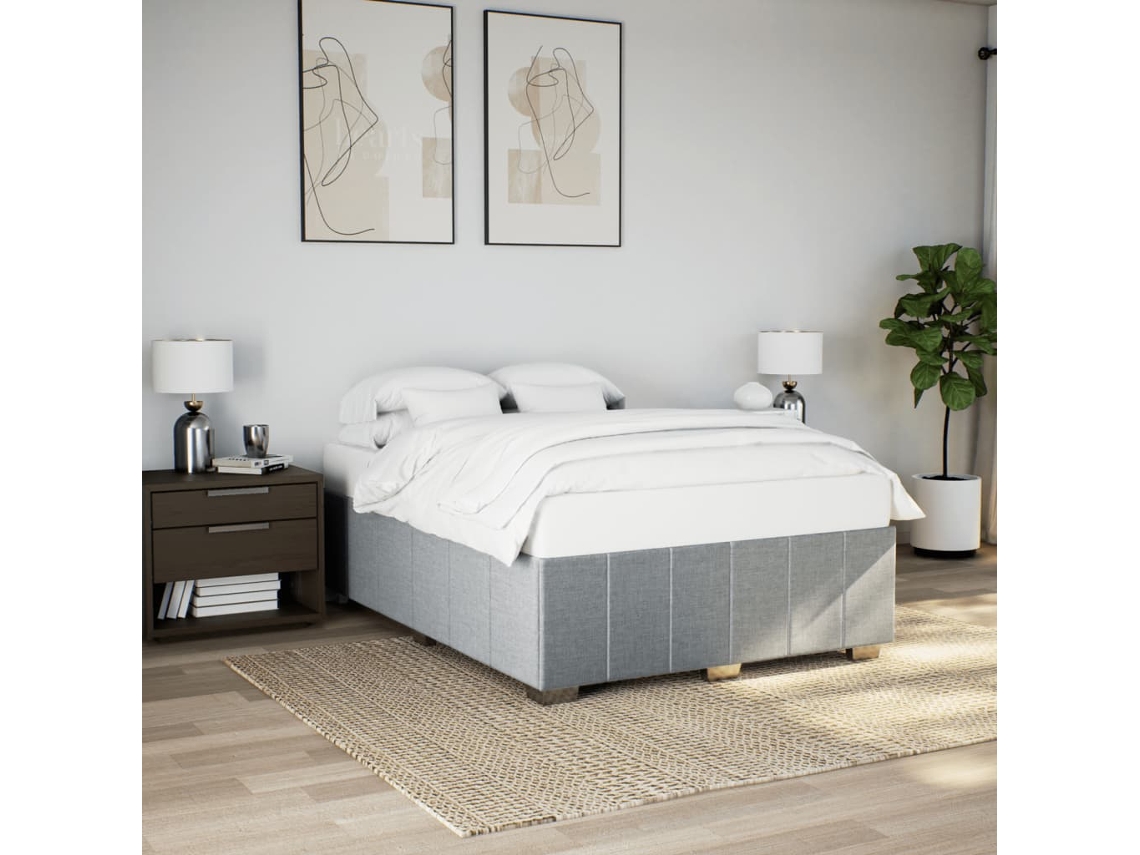 Estrutura De Cama Sem Colchão 160x200 Cm Tecido Cinzento-claro