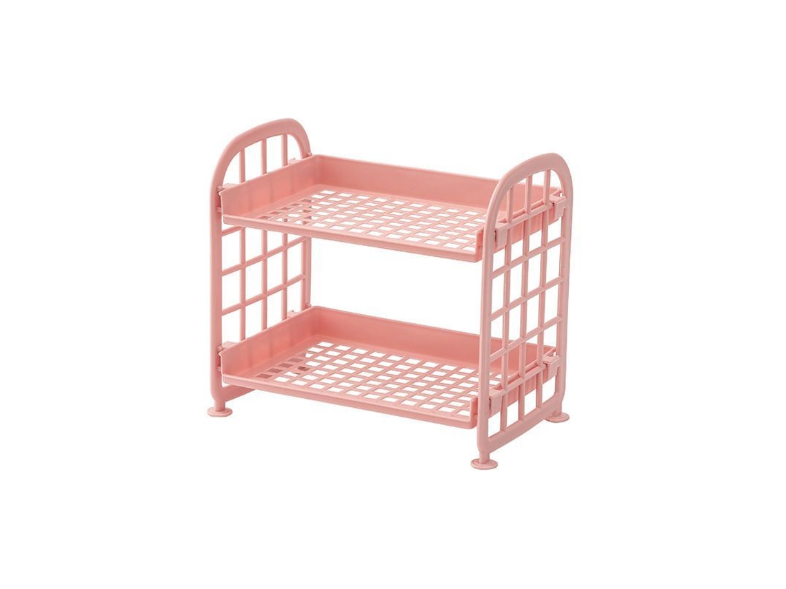 2026 estantería de Doble Capa para Baño, Organizador de Maquillaje Abs Plegable Rosa 21.5x14x20.5cm