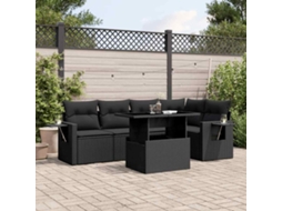 Vidaxl 6 Pcs Conjunto Sofás De Jardim C/ Almofadões Vime Pe Preto