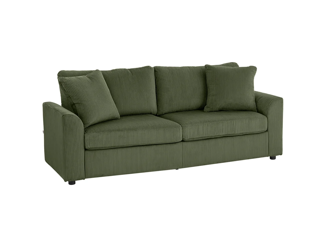 Sofá de 3 Lugares em Veludo Canelado com 2 Almofadas e Pés de Aço LAMAISON (212x80x88 cm) Verde