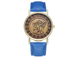 Relógio de pulso casual para casal, com pulseira de couro sintético, mostrador redondo moderno e cor azul royal.