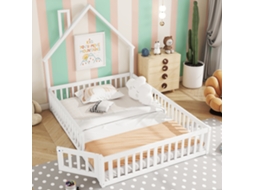 Cama Casa Infantil Branca 140x190cm, Chaminé, Pinho (s/ Colchão).-op