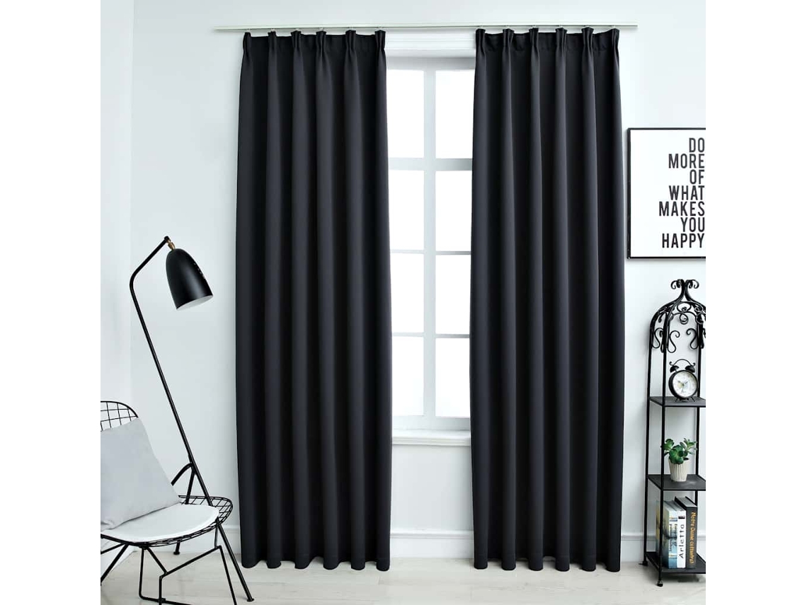Vidaxl Cortinas Blackout Com Ganchos 2 Pcs 140x245 Cm Preto