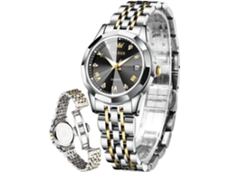 Lurelia Relógio Feminino, Movimento De Quartzo, Data/calendário, Detalhes Com Strass, Aço Inoxidável, Preto, Dourado