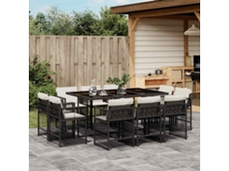 Vidaxl 11 Pcs Conjunto De Jantar P/ Jardim C/ Almofadões Vime Pe Preto