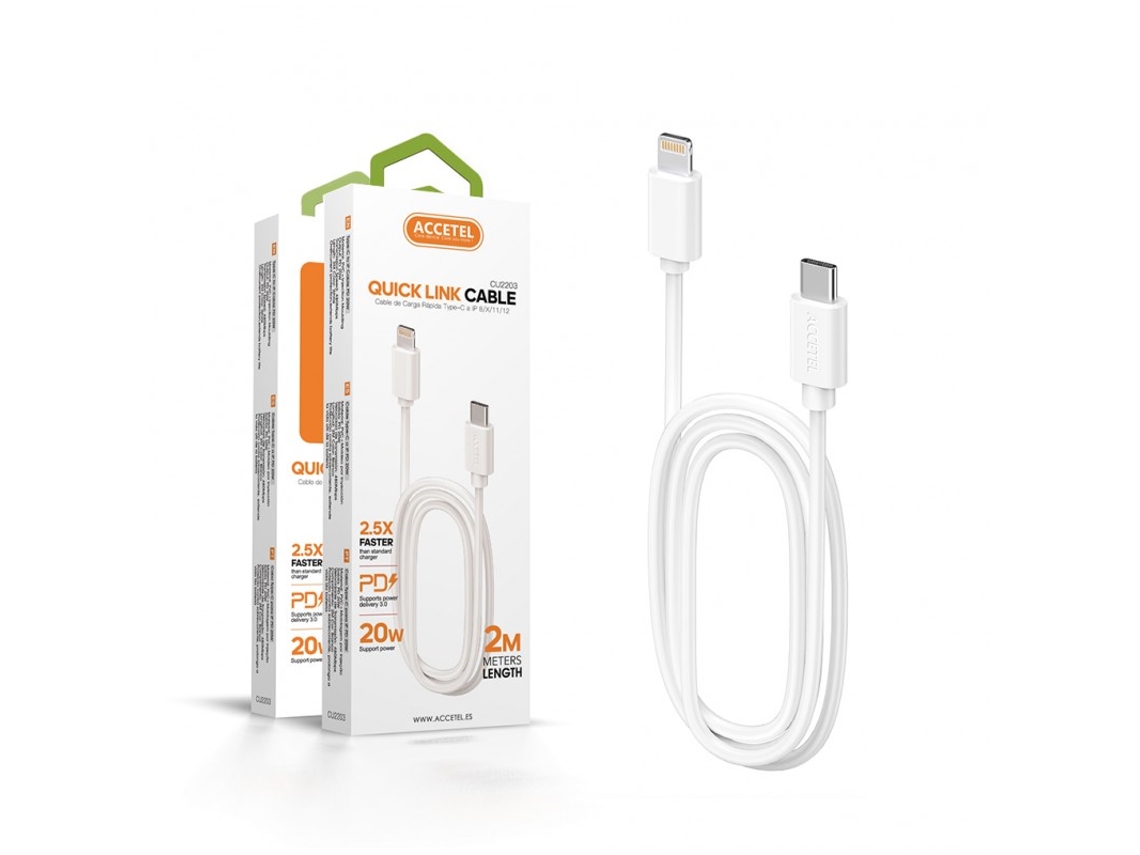 Cabo ACCETEL iPhone XS Max (2 m - Branco)