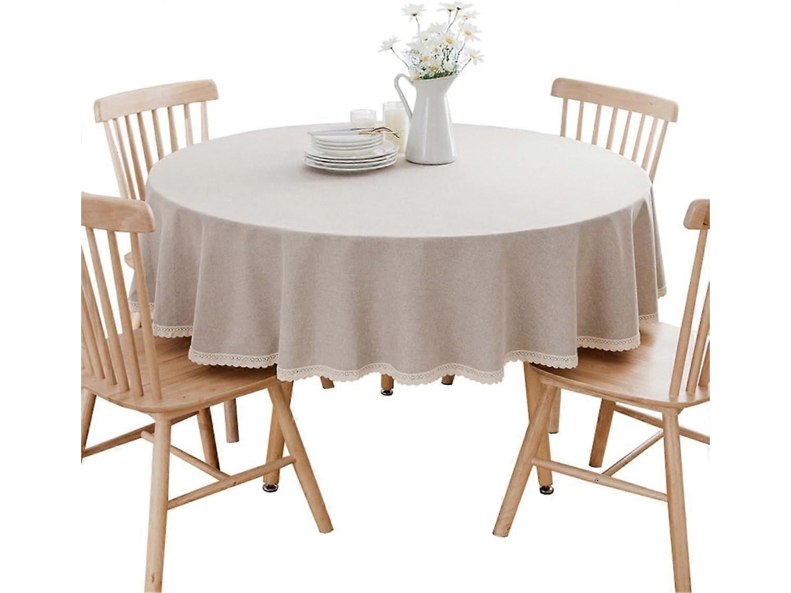 Lurelia Toalha De Mesa Redonda Algodão Linho Renda Cáqui Diâmetro 160 Cm Antirrugas