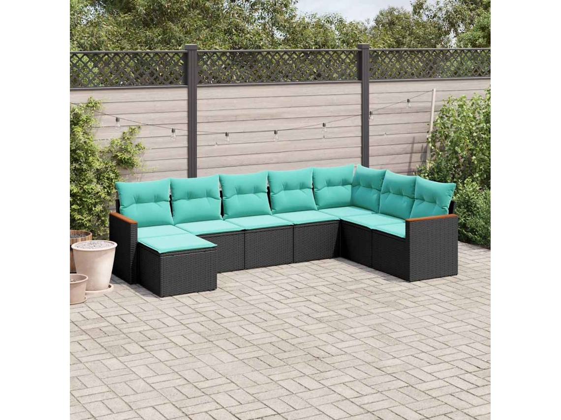 Vidaxl Conjunto De Sofá De Jardim Com 8 Peças E Almofadas Em Rattan Sintético Preto