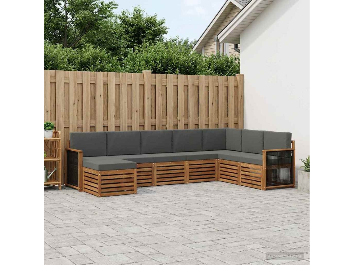 Vidaxl Conjunto De Sofás Para Exterior 6 Pcs Natural E Antracite