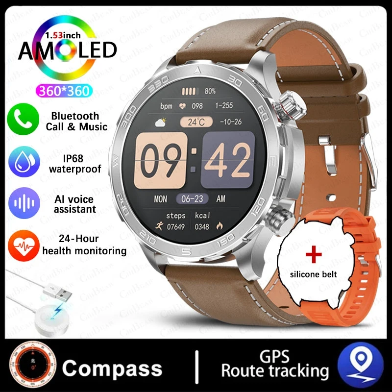 Smartwatch com Monitor de Frequência Cardíaca, Fitness, Resistente À Água e com Chamadas Bluetooth MDUG (pulseira Marrom)