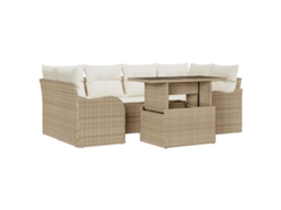 Conjunto 7 Conjunto De Sofá De Jardim Vidaxl Bege Vime Pe (234 X 122,5 X 85 Cm)