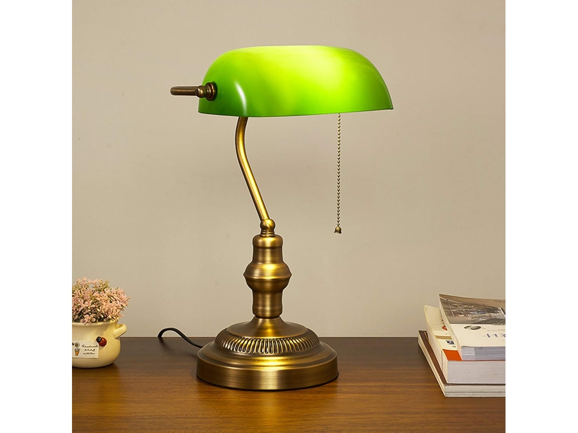 Luminária De Mesa Vintage Verde Estilo Banqueiro, Luminária De Mesa Vidro Com Interruptor, Luminária De Mesa Retrô Metal
