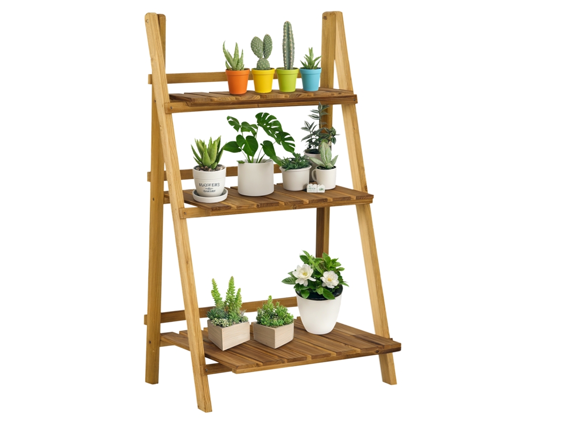 Suporte Para Plantas De 3 Níveis Dobrável, Leve E Funcional Para Interior E Exterior, 60x37x93 Cm, Madeira