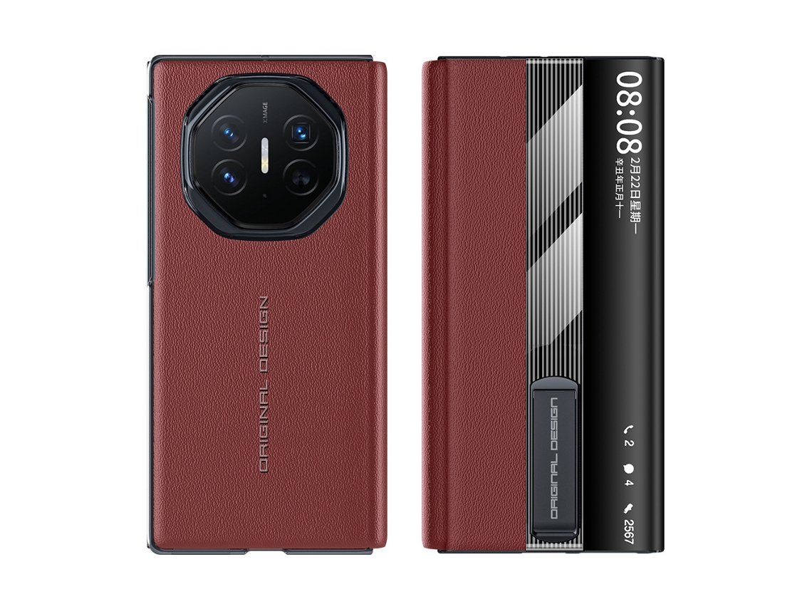 Capa De Celular Ruihong Huawei Matexts Em Couro Genuíno Com Textura Perfurada, Estilo Executivo, Tripla E Com Suporte Inteligente.