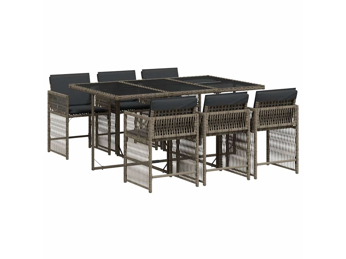 Conjunto de 7 Jantar para Jardim com Almofadões Vime Pe Cinza MAISON EXCLUSIVE