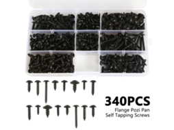 Conjunto de 340 Parafusos Autoatarraxantes com Cabeça Panela e Cabeça Cruzada M3/m3.5/m4/m4.8 para Móveis, em Aço Carbono Preto. MDUG