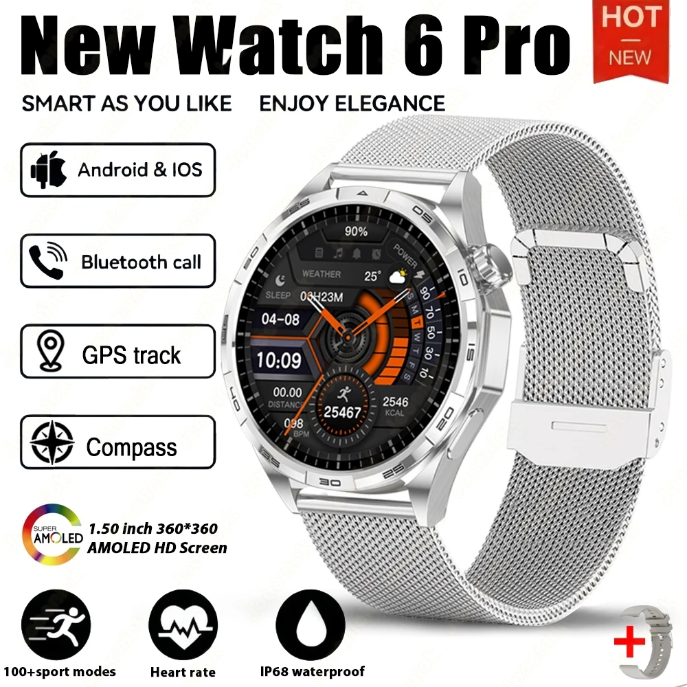 (pulseira De Malha Prateada) Smartwatch, Rastreamento Gps, Monitoramento De Frequência Cardíaca, Chamadas Bluetooth, Nfc