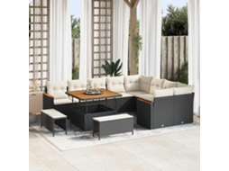 Vidaxl Conjunto De Sofá De Jardim 12 Pcs Preto Rattan De Polipropileno