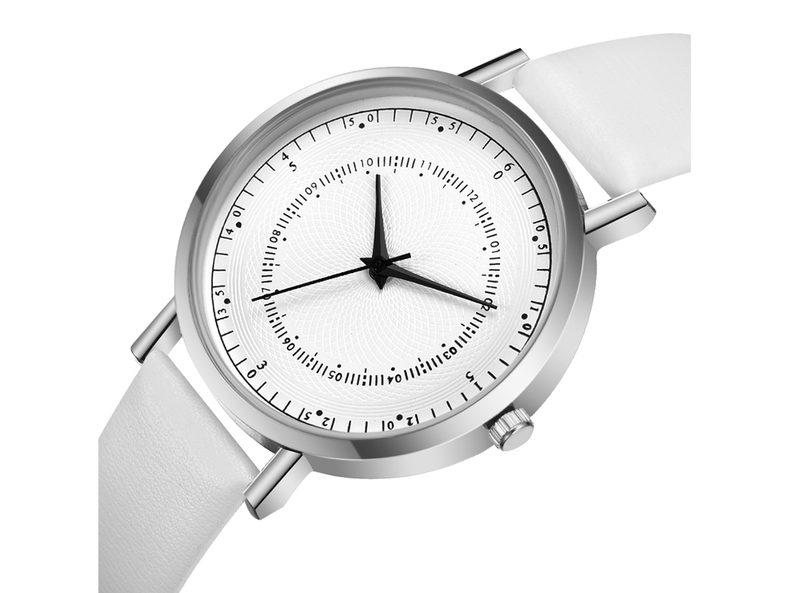 Relógio de Pulso Casual Fashion de Quartzo com Pulseira Pu Branco Prata