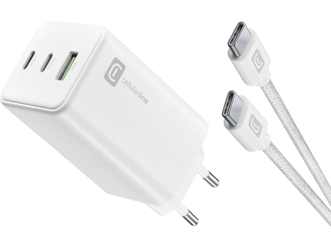 Kit CELLULAR LINE Carregador 3 Portas 100W + Cabo C2C