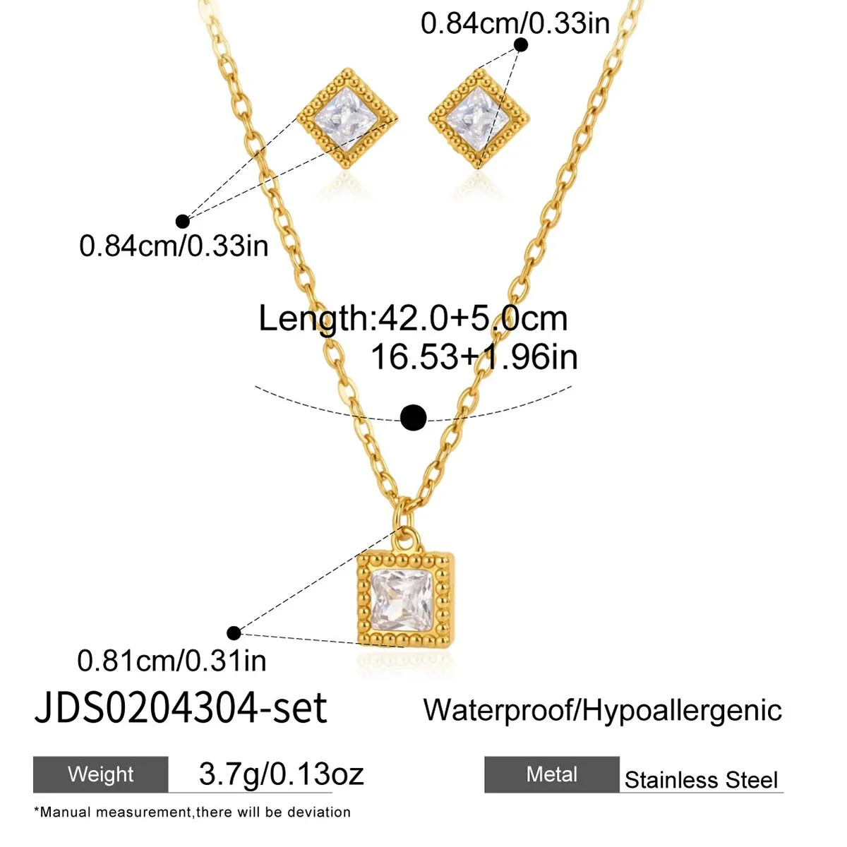 Conjunto De Colar E Brincos Com Zircônias Quadradas, Joias Banhadas A Ouro À Prova D'água, Ideal Para Presente.