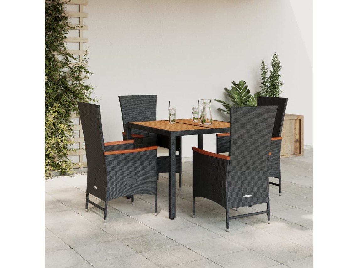 5 Pcs Conjunto De Jantar P/ Jardim C/ Almofadões Vime Pe Preto Dkd Home Decor