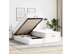 Vidaxl Estrutura de Cama Otomana com Colchão Branco Couro Falso