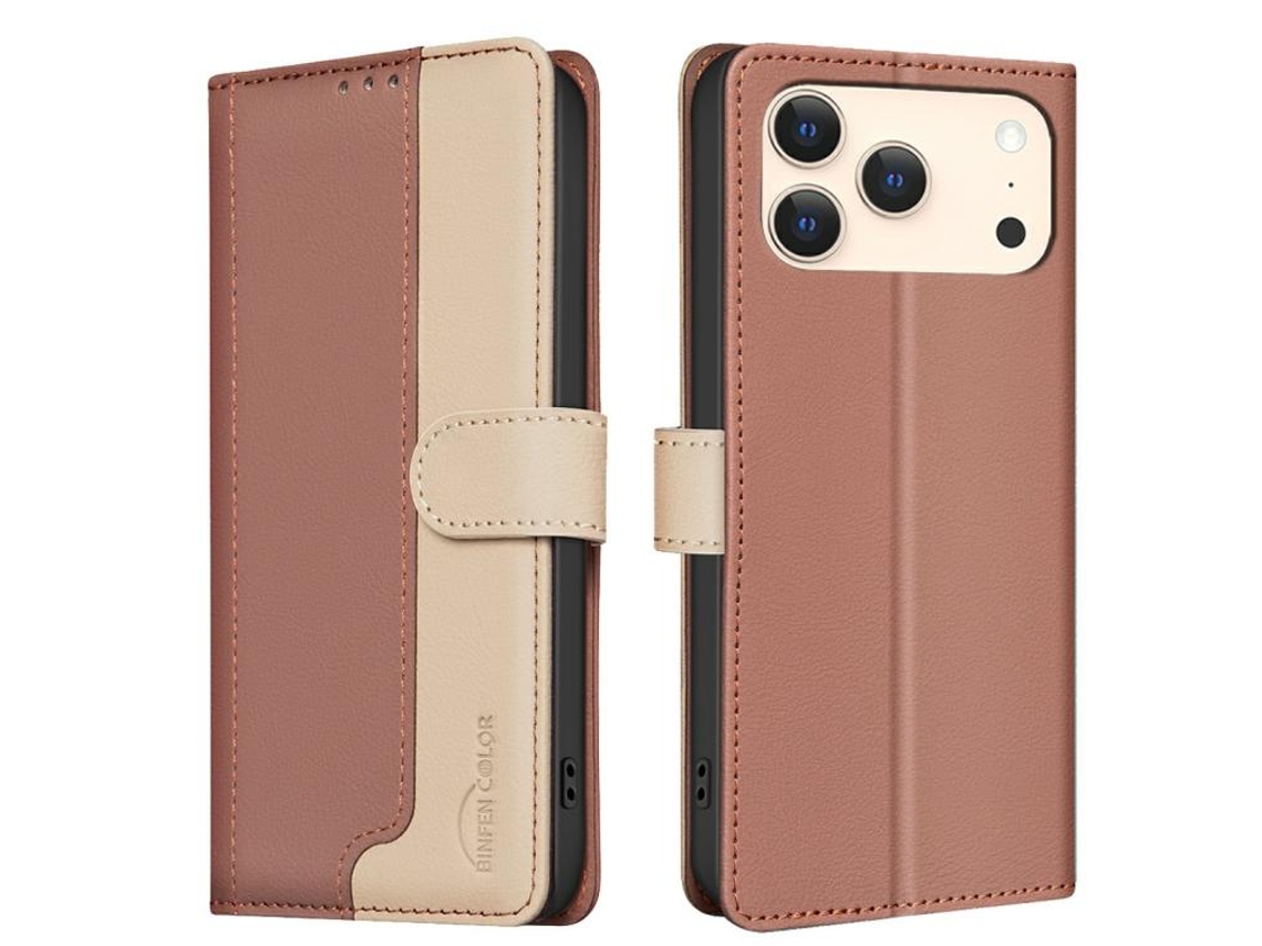Capa De Couro Para Iphone 17 Pro Com Cores Combinando E Proteção Rfid Antirroubo.