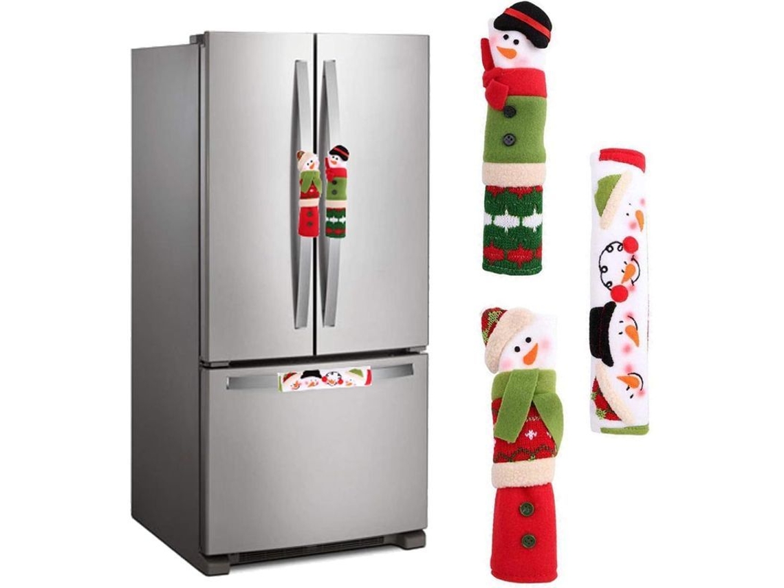 Conjunto 3 Capas De Alça De Geladeira Boneco De Neve Natal Decoração Cozinha Aplicativos