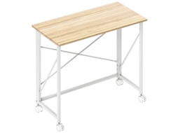 Mesa Dobrável com Rodízios,compacta em Aço e Mdf,cor Natural ideal para Espaços Pequenos e Versatilidade no Dia a Dia PAPRIKA