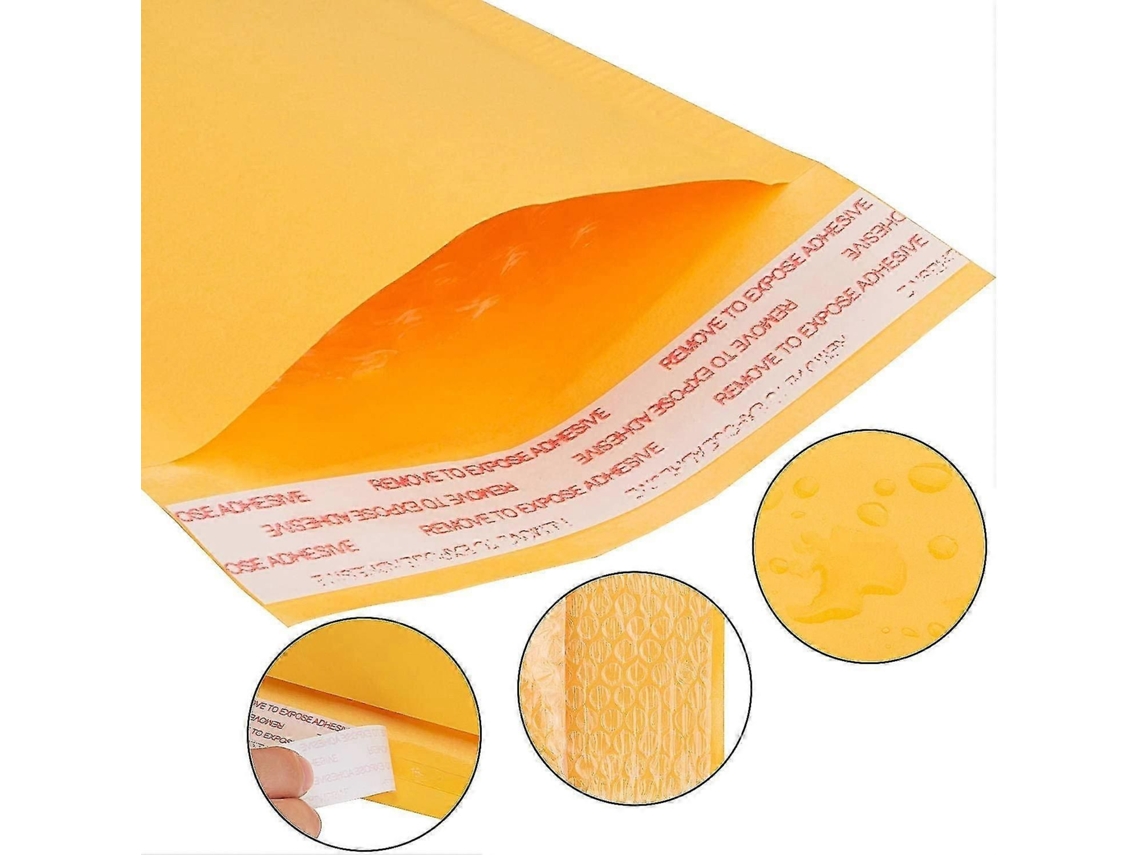 100 Envelopes Almofadados De Bolhas, 4,7 X 7,7 Polegadas / 12 X 19,5 Cm - Envelopes Acolchoados - Amarelos, Papel Kraft