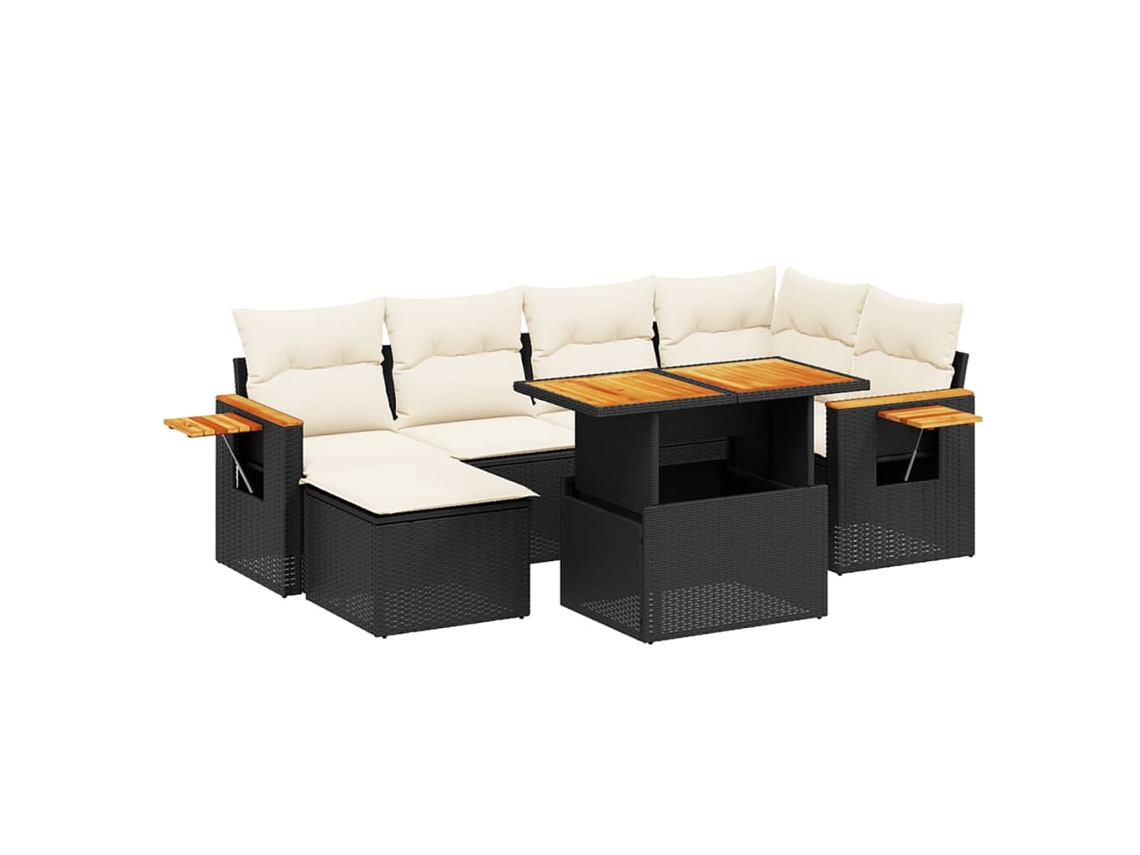 Conjunto 7 de Sofás P/ Jardim com Almofadões VIDAXL Vime Pe Preto