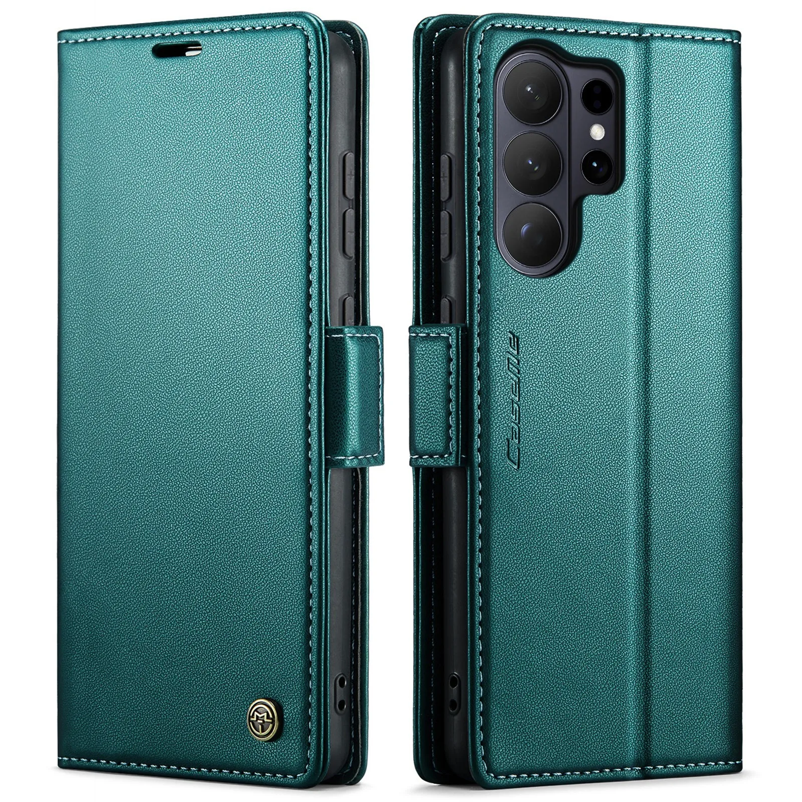 Capa Para Celular (verde, Galaxy S25), Estilo Carteira Flip Em Couro Legítimo, Com Carregamento Magnético E Proteção Contra Quedas.