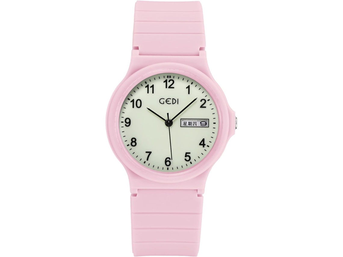 Lurelia Relógio Feminino, Movimento De Quartzo, Data/calendário, Luminoso, Silicone, Resistente À Água, Rosa