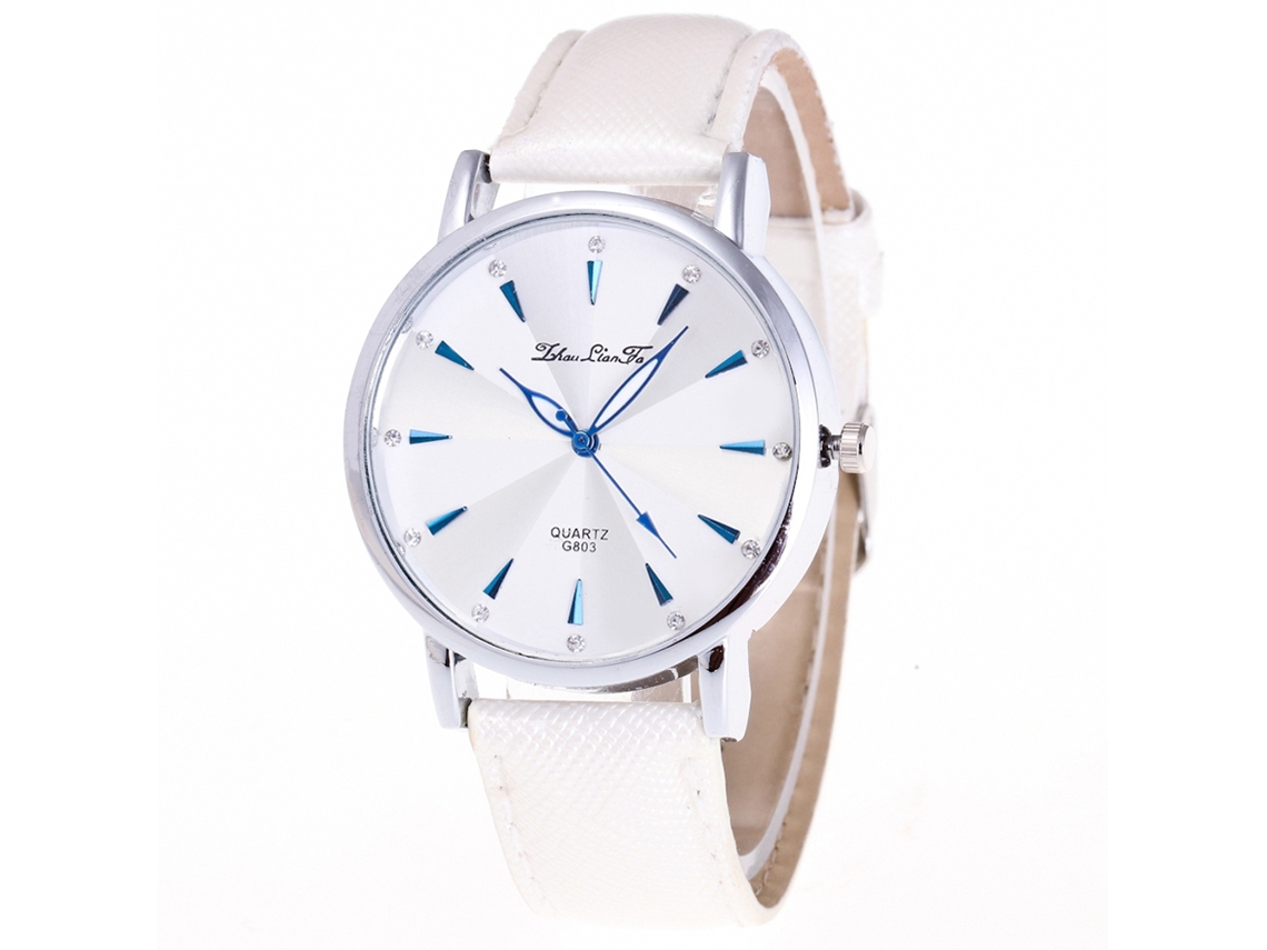 Relógio de Pulso Feminino de Quartzo com Pulseira de Couro Pu Estilo Leisure Branco
