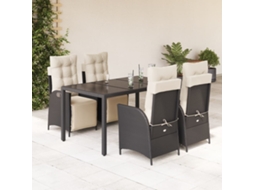 Vidaxl 5 Pcs Conjunto De Jantar P/ Jardim C/ Almofadões Vime Pe Preto