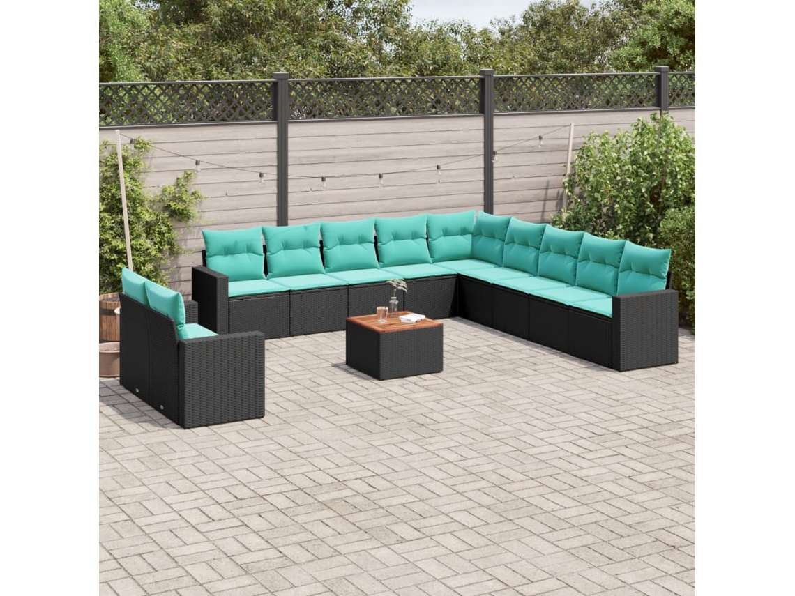 Vidaxl 12 Pcs Conjunto De Sofás De Jardim Com Almofadões Vime Pe Preto