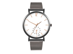 Relógio de quartzo para casal com pulseira de malha, estilo casual e moderno, nas cores branco e preto.