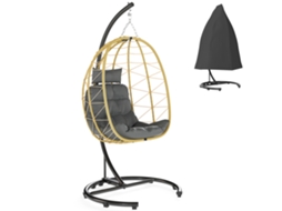 Cadeira suspensa dobrável com almofadas, aço e Rattan Pe, 102x102x195 cm, preta, Cinza e Bege ZENCORE SERVICES