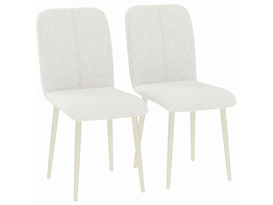 Conjunto 2 Cadeiras De Jantar, Cadeiras De Cozinha Acolchoadas Aspeto De Linho Com Pernas Leves, Creme