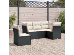 5 Pcs Conjunto Sofás De Jardimconjuntos Relax Jardimconjunto De Jantar Com Almofadões Vime Pe Preto Cfw855123 Lovely Home