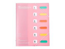 Pasta de Arquivo Expansível Organizador de Arquivo de Envelope Plástico de 12 Bolsos com Fecho de Cordão Tamanho A4 Portátil Armazenamento D Rosa