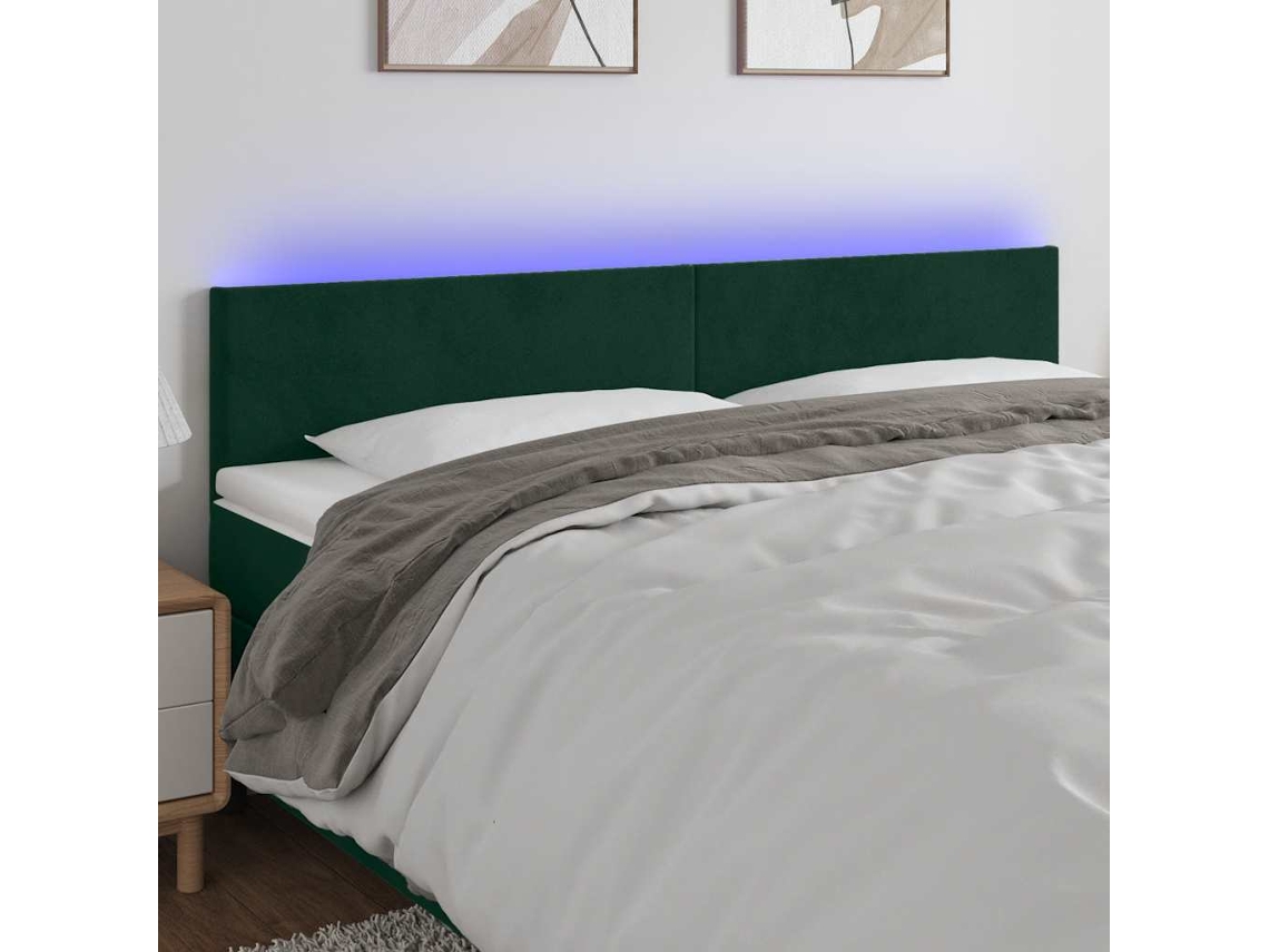 Vidaxl Cabeceira De Cama C/luzes Led Veludo 160x5x78/88cm Verde-escuro
