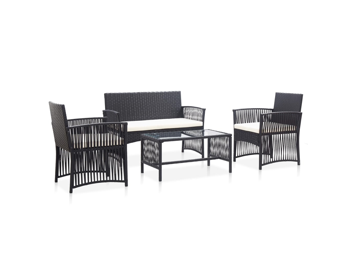 Vidaxl 4 Pcs Conjunto Lounge De Jardim C/ Almofadões Vime Pe Preto