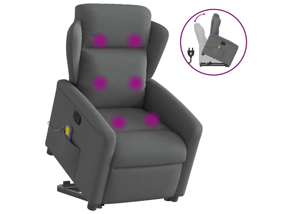 Vidaxl Poltrona Elevatória De Massagens Tecido Cinzento-escuro