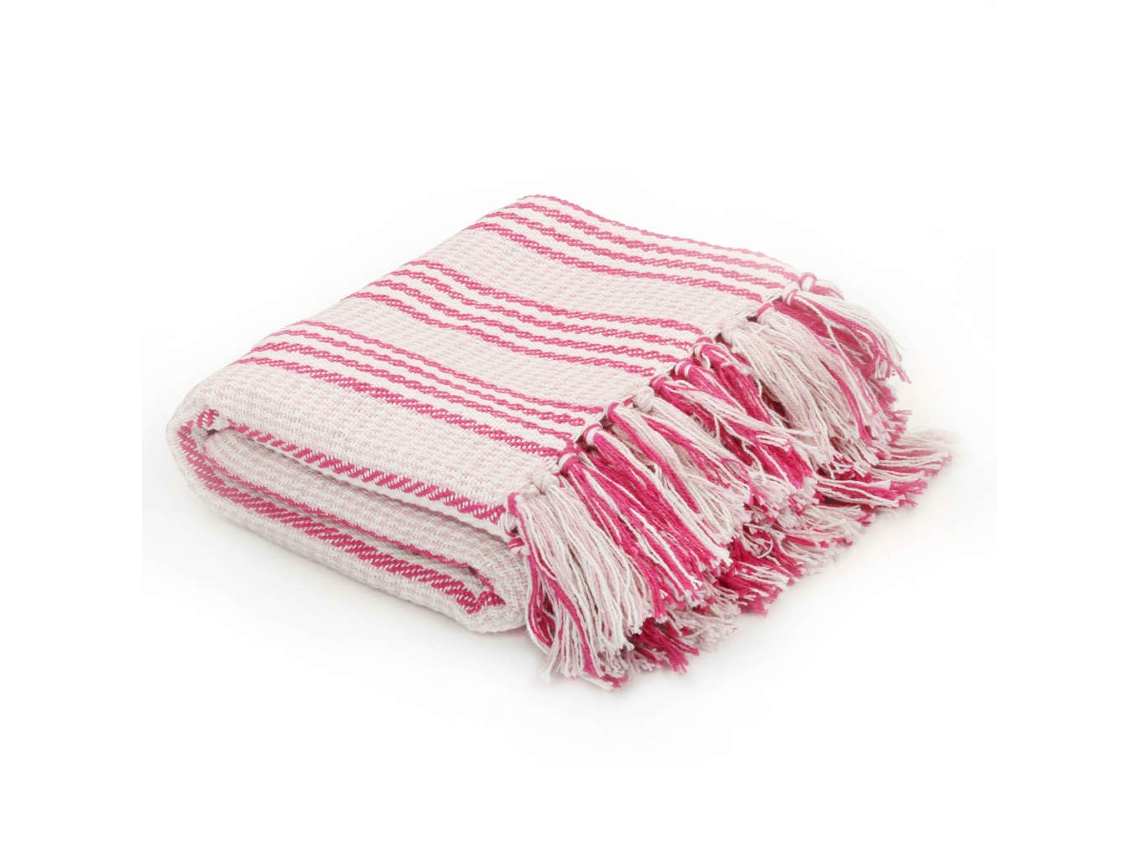 Vidaxl Manta Em Algodão Às Riscas 125x150 Cm Rosa E Branco