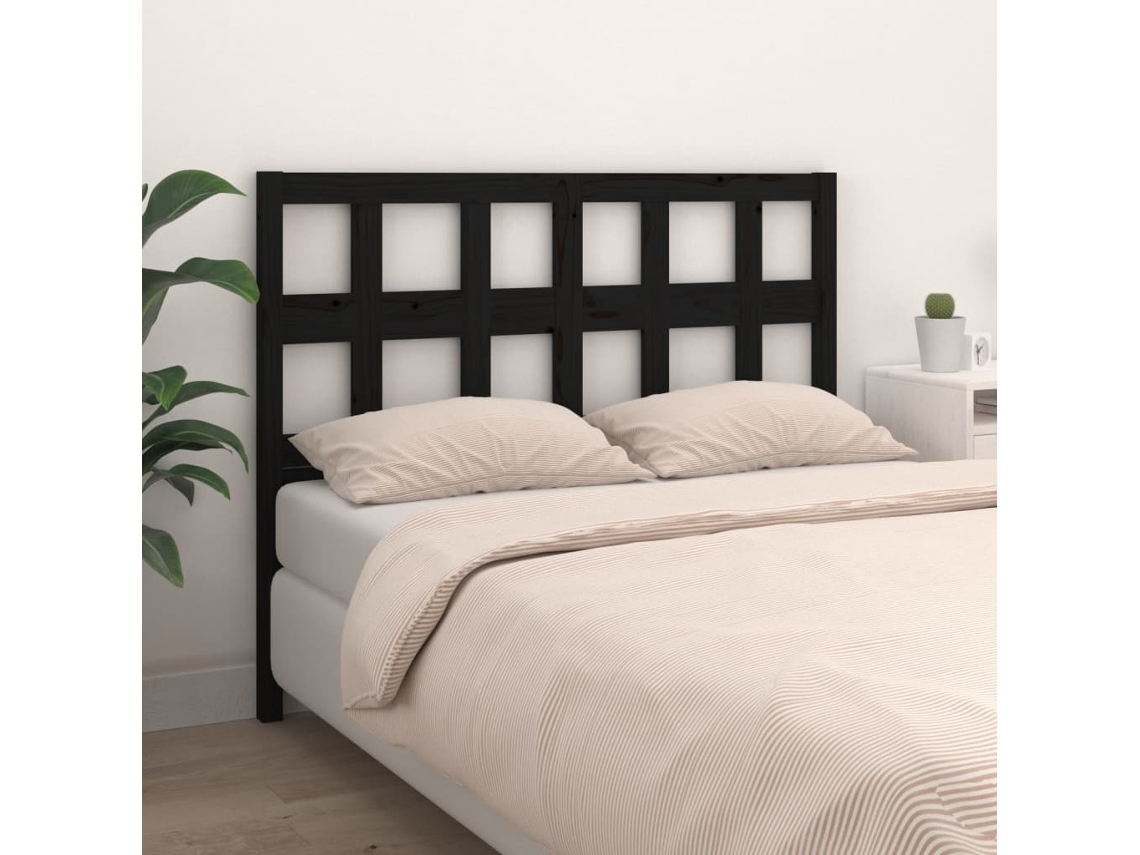 Vidaxl Cabeceira De Cama 125,5x4x100 Cm Pinho Maciço Preto
