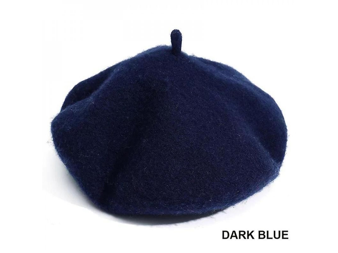 2026 gorro Beret Vintage Unisex Lana Quente Outono Inverno Casual Solido Azul Escuro Adulto