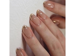 Nagels Kunstnagels 24 Stuks - Amandelvormige Franse Tip - 3d Lijnen Design - Minimalistische Stijl - Inclusief Lijmsticker - Herbruikbare Nagels - Nag